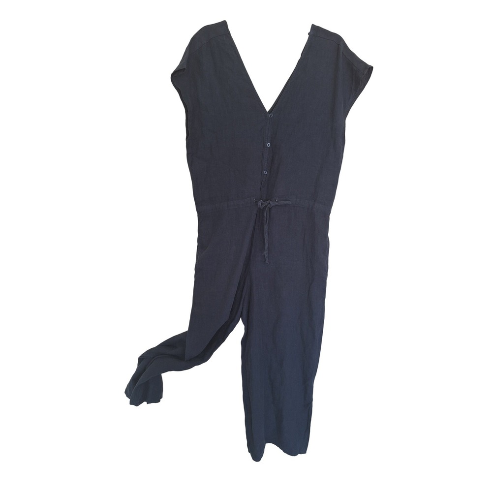 Cloth & Stone Navy Blue 100% Linen Wide Leg Cropped Jumpsuit Small
